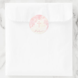 Communion Flowers Pink Watercolors Classic Round Sticker