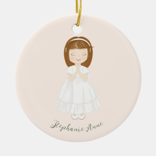 Communion Girl Praying Ceramic Tree Decoration (Front)