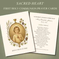 Communion Jesus Heart  Remembrance Holy Card