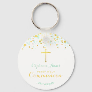 Communion Mint and Gold Confetti Key Ring