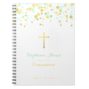 Communion Mint and Gold Confetti Notebook