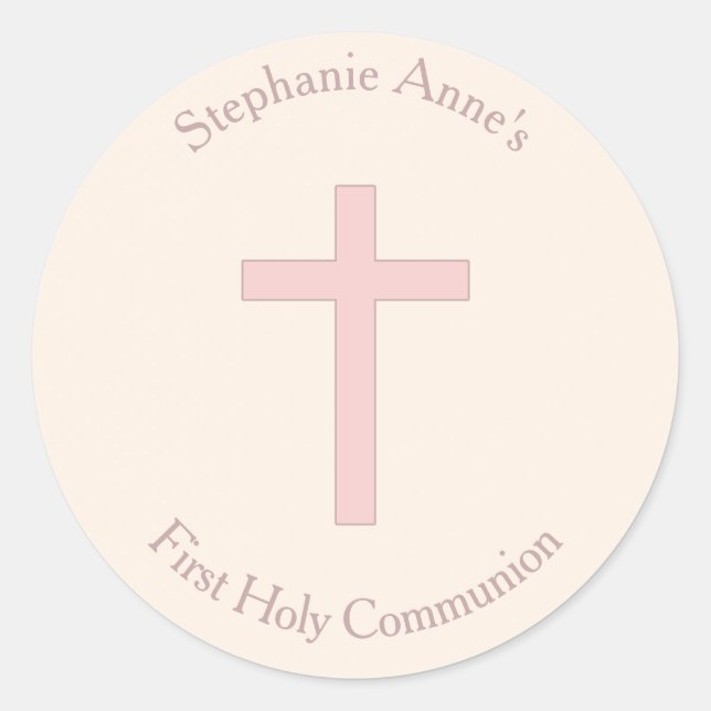 Communion Pastel Pink Cross Classic Round Sticker (Front)