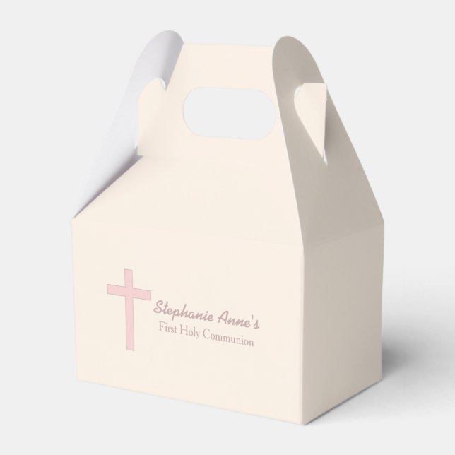 Communion Pastel Pink Cross Favour Box (Front Side)