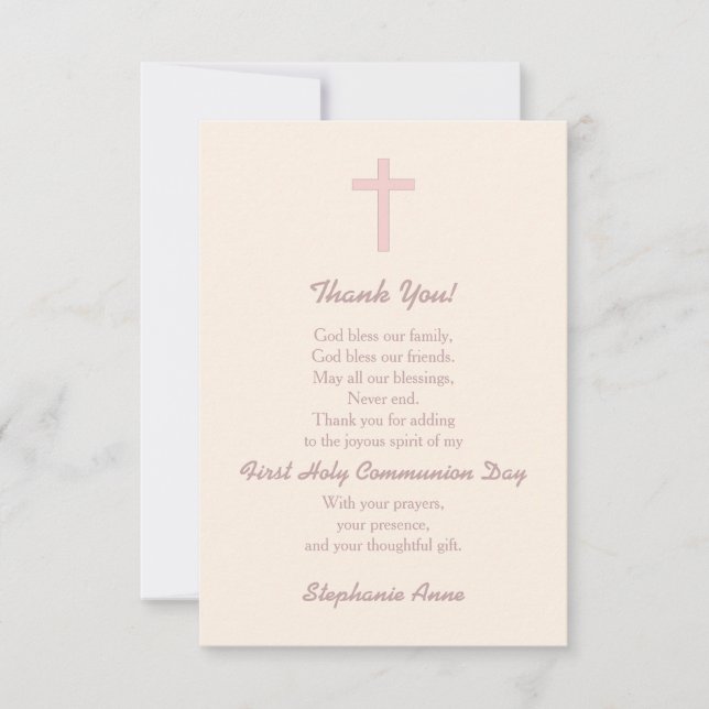Communion Pastel Pink Cross Thank You (Front)