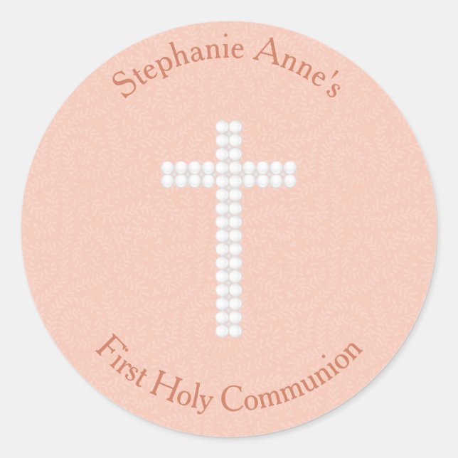 Communion Peach Vines and Stripes Classic Round Sticker (Front)