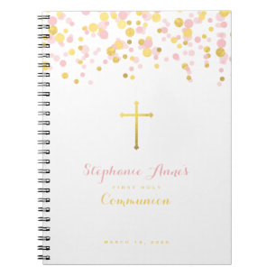 Communion Pink and Gold Confetti Spiral Notebook