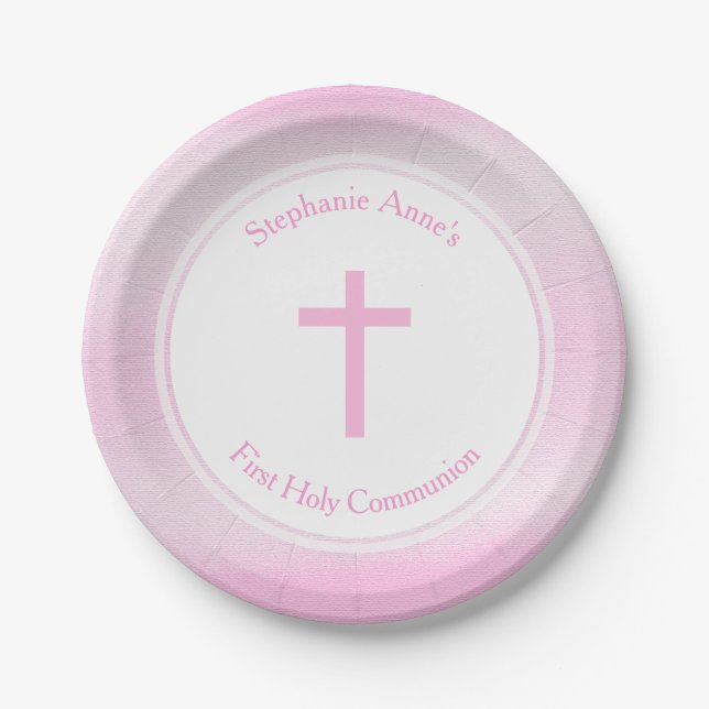 Communion Pink Watercolor Paper Plate (Front)