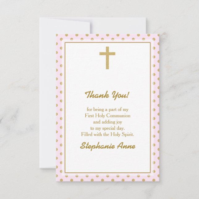 Communion Pink with Gold Polka Dots Invitation (Front)