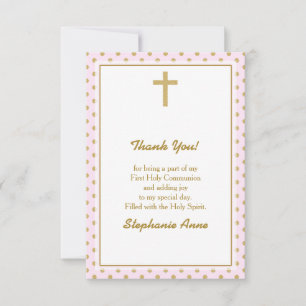 Communion Pink with Gold Polka Dots Invitation