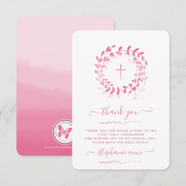 Communion Pink Wreath and Cross Invitation (Front/Back)