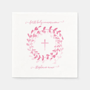 Communion Pink Wreath and Cross Napkin