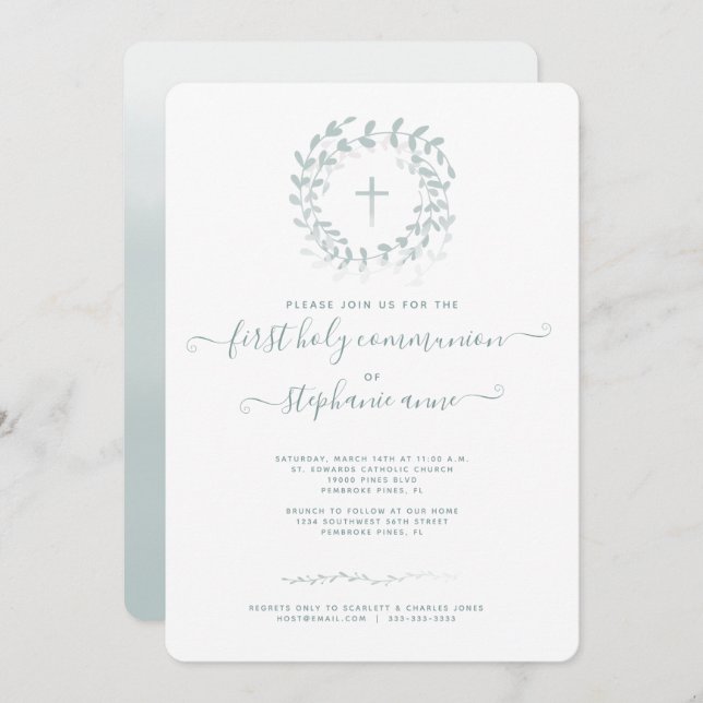 Communion Sage Wreath and Cross Invitation (Front/Back)