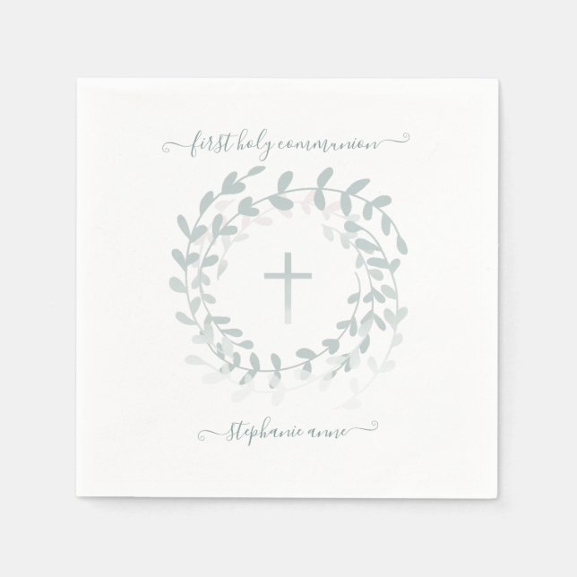 Communion Sage Wreath and Cross Napkin (Front)