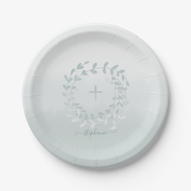 Communion Sage Wreath and Cross Paper Plate (Front)