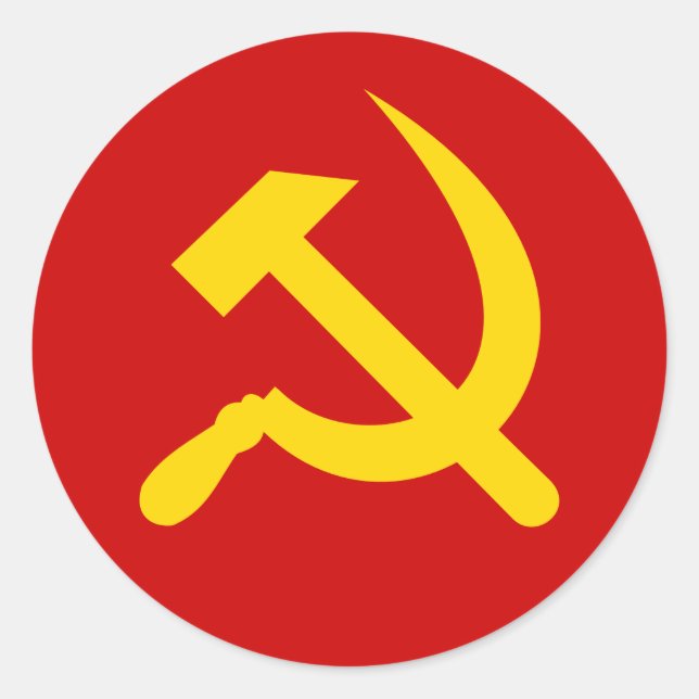 Communism hammer and sickle classic round sticker (Front)