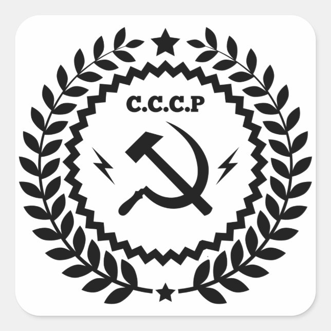 Communist CCCP Hammer Sickle Badge Square Sticker (Front)