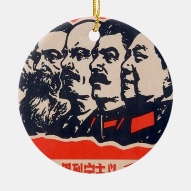 Communist Heads Propaganda Chairman Mao Stalin Ceramic Tree Decoration (Front)