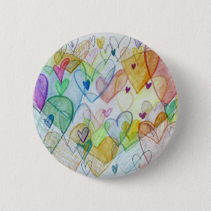 Community Hearts Art Pin or Button Pendant