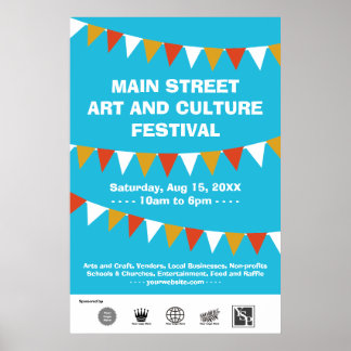 Community street festival banner flags blue poster