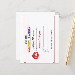 Community Value Certificate 4.5x 5.6 Paper Sheet