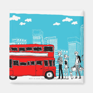 Commuters waiting at bus stop magnet