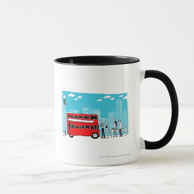 Commuters waiting at bus stop mug (Right)
