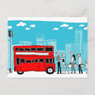 Commuters waiting at bus stop postcard