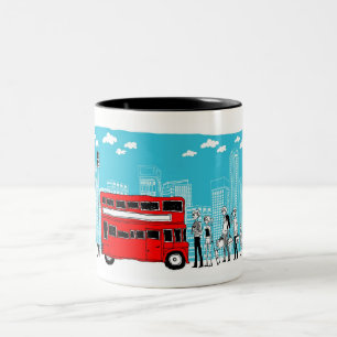 Commuters waiting at bus stop Two-Tone coffee mug