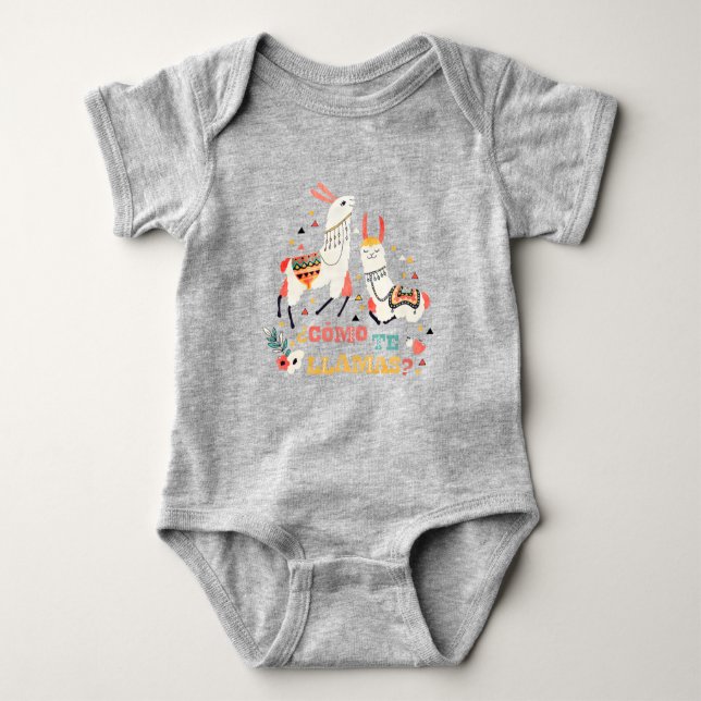 Como te Llamas. Funny Spanish Word Humour. Baby Bodysuit (Front)