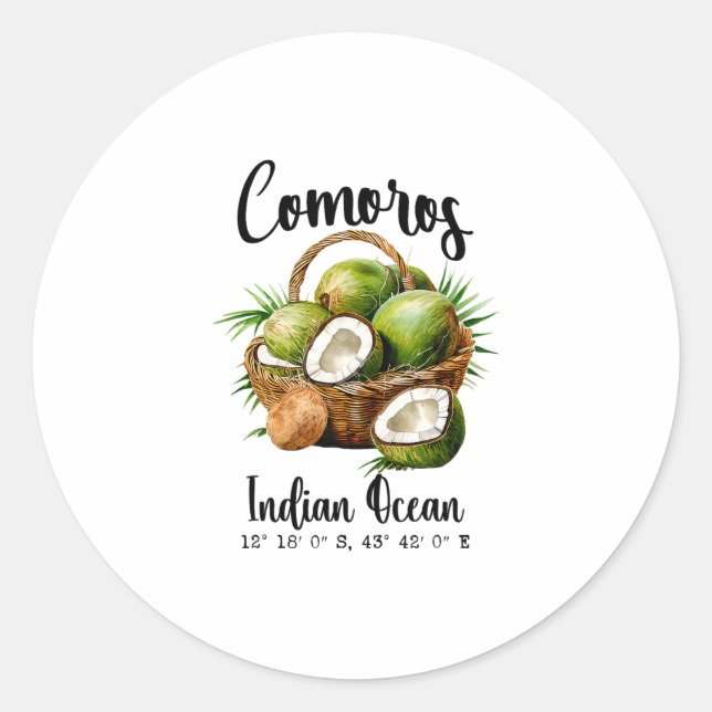 Comoros Coconut Indian Ocean Tropical Island Gps V Classic Round Sticker (Front)