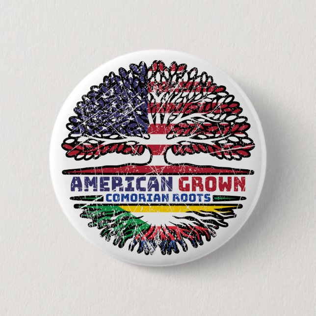 Comoros Comorian American USA Tree Roots Flag 6 Cm Round Badge (Front)