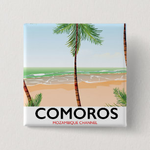 Comoros island vacation poster. 15 cm square badge