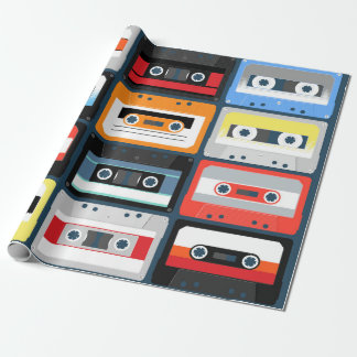 Compact cassettes. Set. Vintage illustration flat  Wrapping Paper