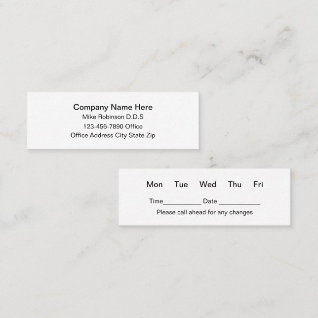 Compact Dentist Office Appointment Cards (Front/Back)