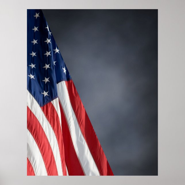COMPACT PHOTO BACKDROP - US Flag on Grey Blue Poster (Front)