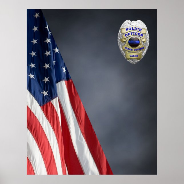 COMPACT POLICE PHOTO BACKDROP - Flag and Badge Pos Poster (Front)