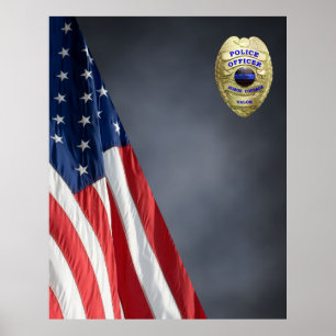 COMPACT POLICE PHOTO BACKDROP - Flag and Badge Poster
