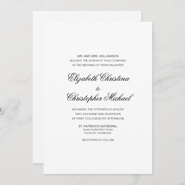 Compact Traditional Elegance (Reception to Follow) Invitation (Front/Back)
