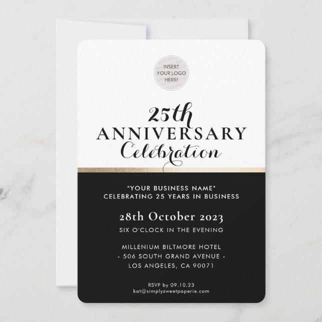 COMPANY ANNIVERSARY elegant business black gold Invitation (Front)