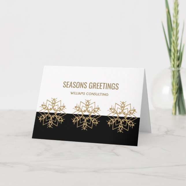 Company Black White and Gold Seasons Greetings Holiday Card (Front)