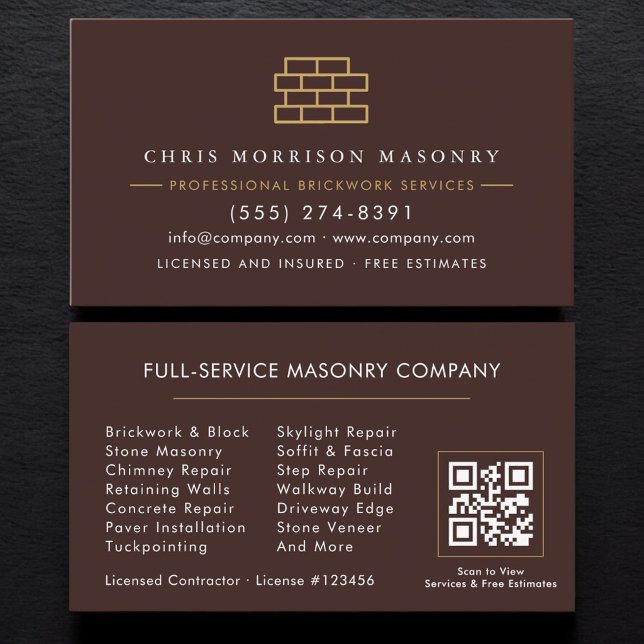 Company Bricklayer Brick Masonry QR Code  Business Card (Creator Uploaded)