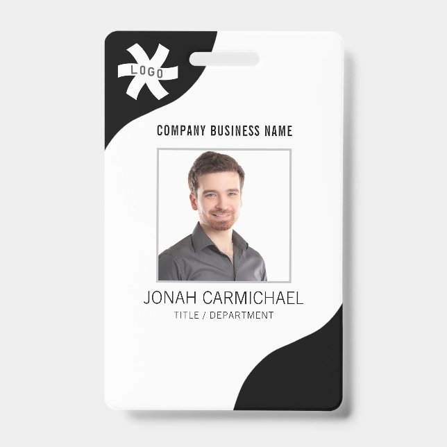 Company Business Editable Black Photo ID Badge (Front)