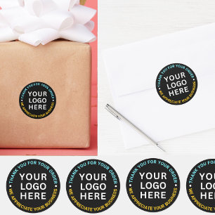 Company Business Logo Black Branded Thank You Classic Round Sticker