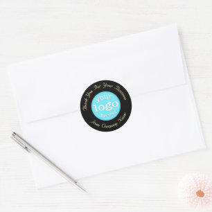 Company Business Logo Elegant Black Gold Thank You Classic Round Sticker