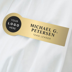 Company business logo faux gold employee name tag
