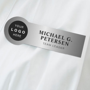 Company business logo faux silver employee name tag