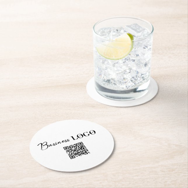 Company Business Logo & QR Code Round Paper Coaster (Insitu)