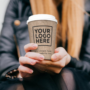 Company Business Logo Stylish Rustic Kraft Paper Cups