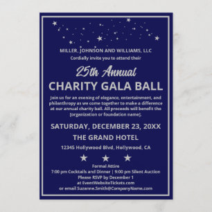 Company Charity Gala Ball Elegant Blue Silver Invitation