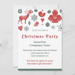 Company Christmas Beautiful Nordic Pattern Green Invitation